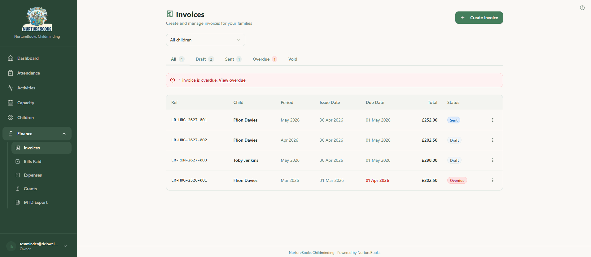 NurtureBooks invoices