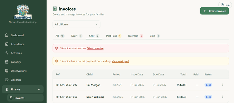 NurtureBooks invoice management
